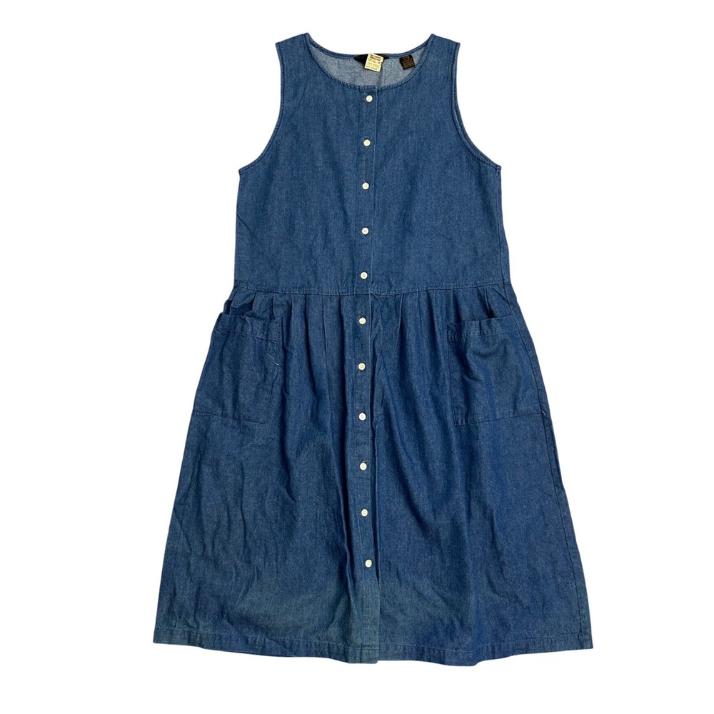 Sleeveless Blue Denim Button-Front Dress